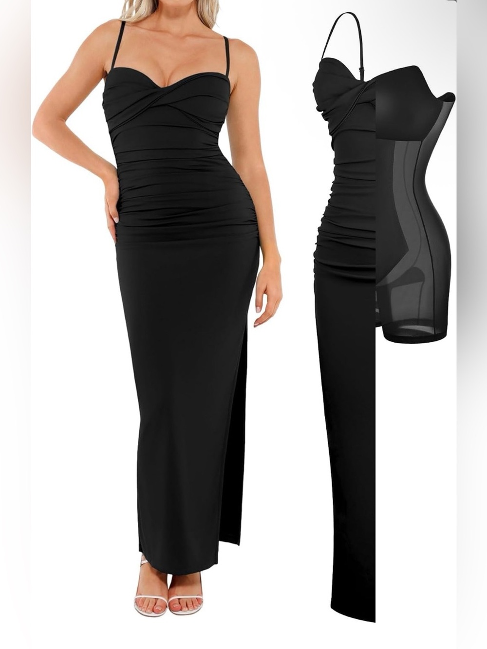 Popilush Shapewear Ruched Bias Twist Tummy Control Maxi Dress